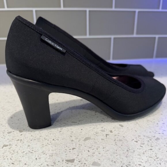 Calvin Klein “Elissa” Stretch Peep-Toe Black Pump in Size 9M - Picture 2 of 6